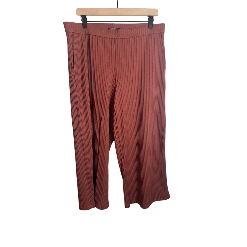 Eileen Fisher Womens Large Rust Ribbed Tencel Wide Leg Cropped Pants Culottes